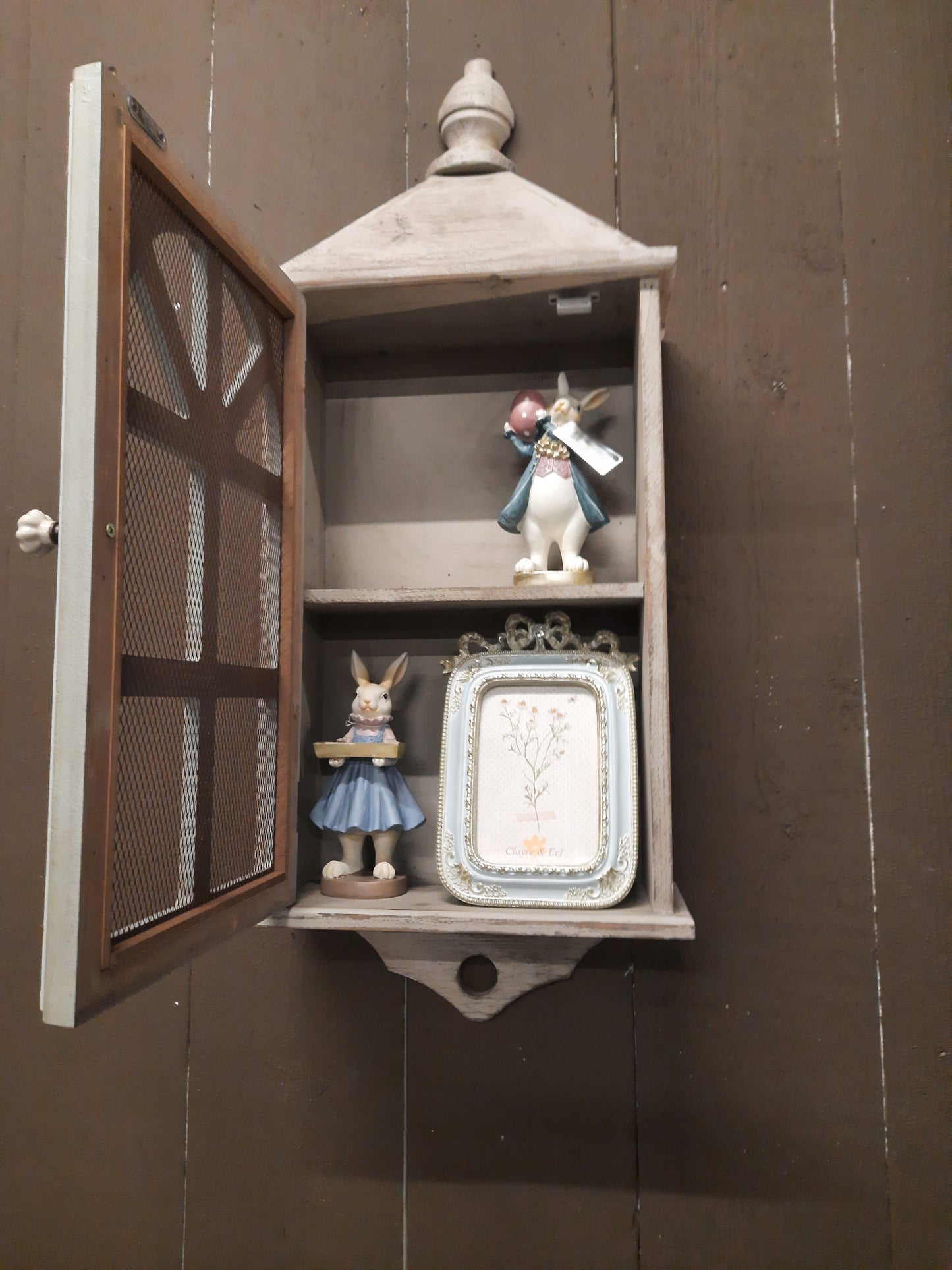 Mobiletto da parete Shabby Chic in legno grigio-verde