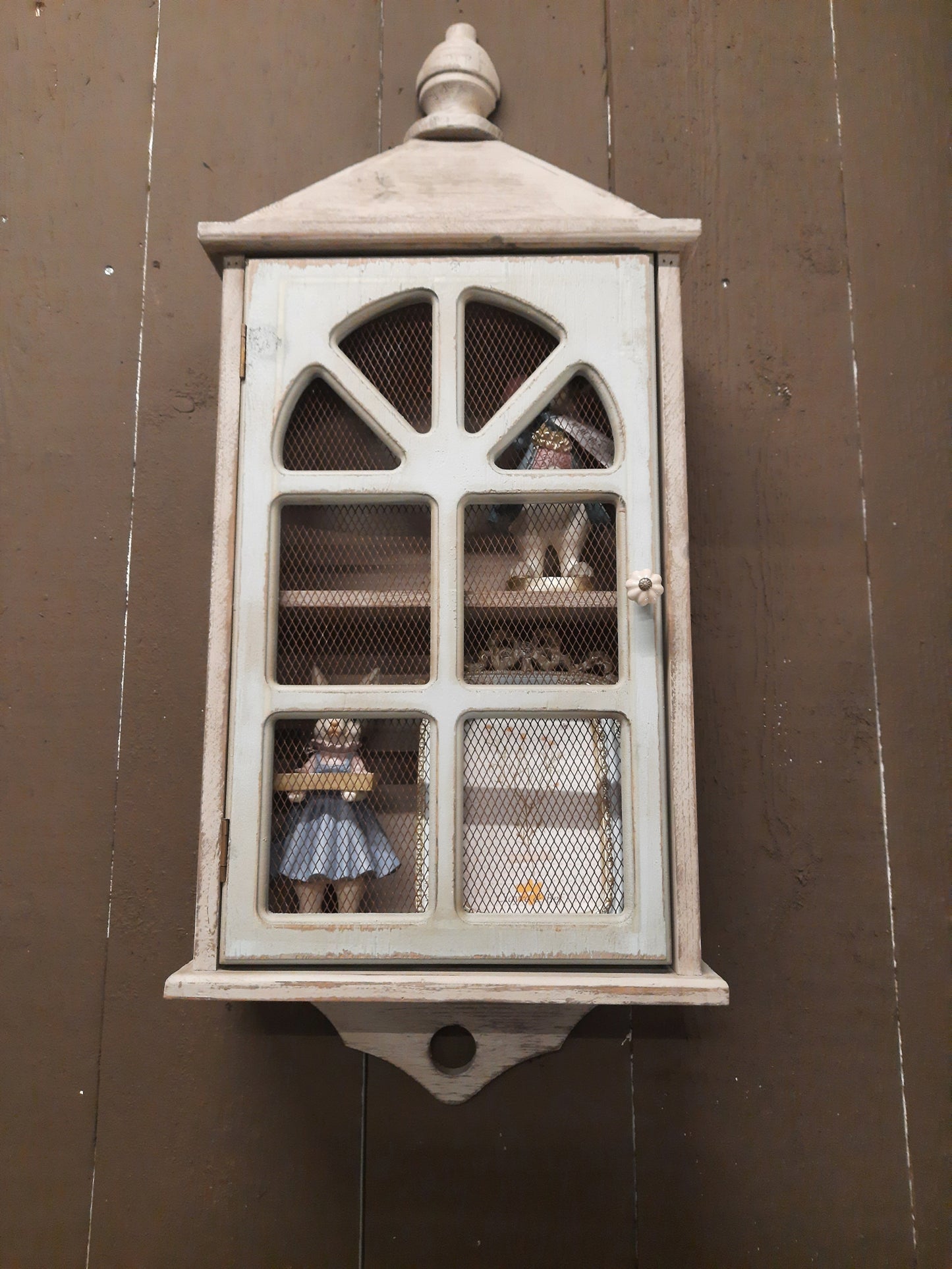 Mobiletto da parete Shabby Chic in legno grigio-verde