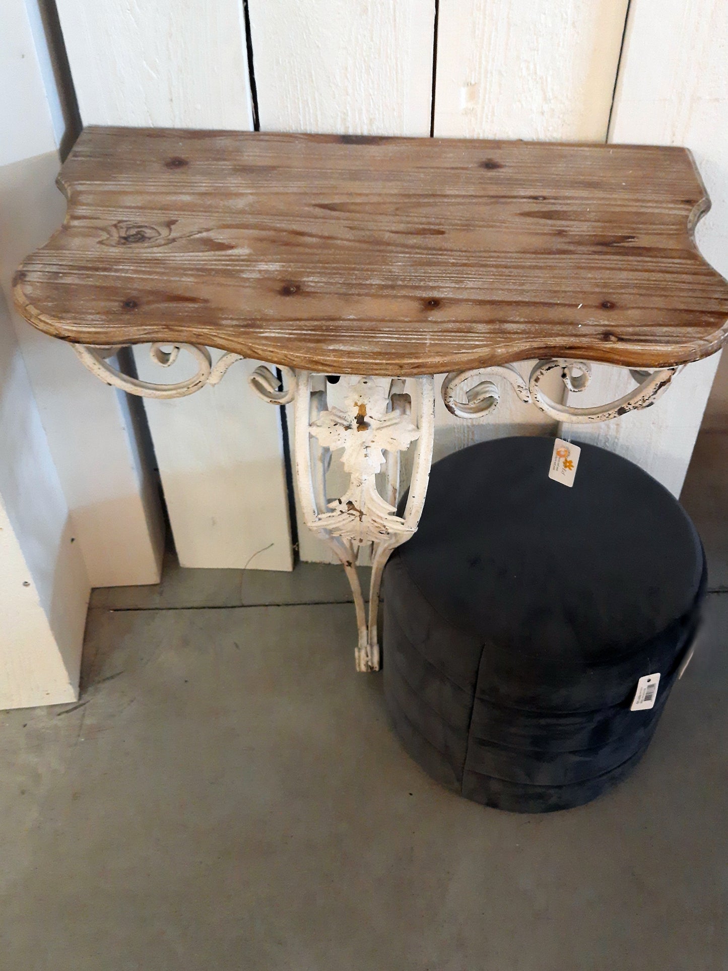 Tavolo da parete/consolle Shabby Chic in ferro e legno nei colori bianco-marrone