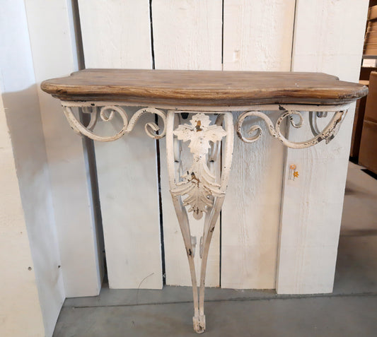 Tavolo da parete/consolle Shabby Chic in ferro e legno nei colori bianco-marrone