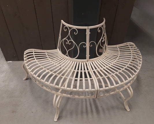 Panca da giardino semicircolare "Tree bench" in stile rustico in ferro bianco anticato
