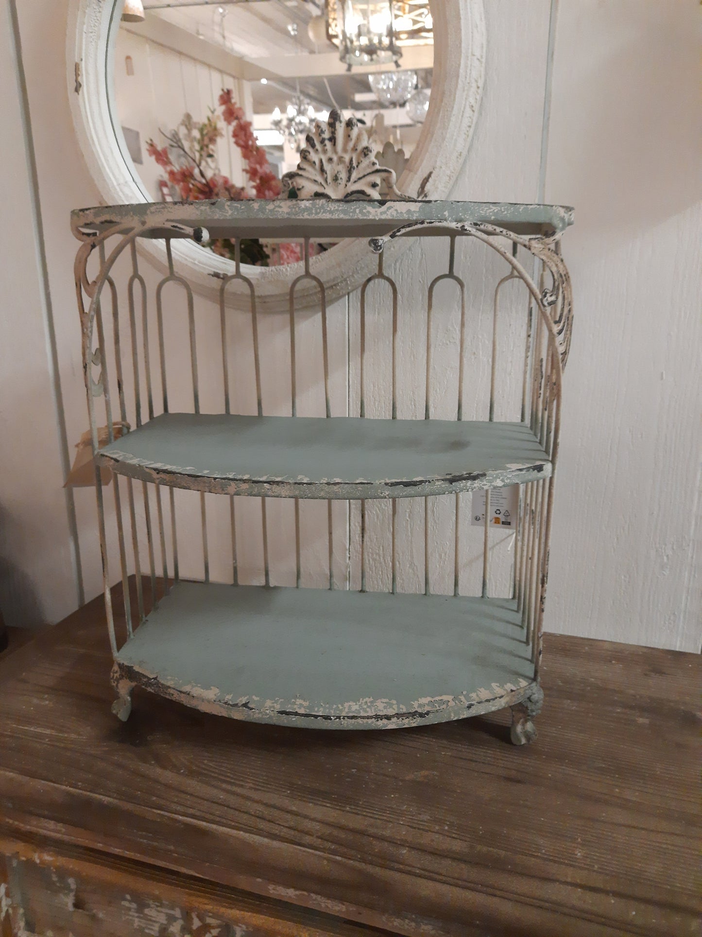 Shabby Chic Regal aus Metall in Grün-Beige