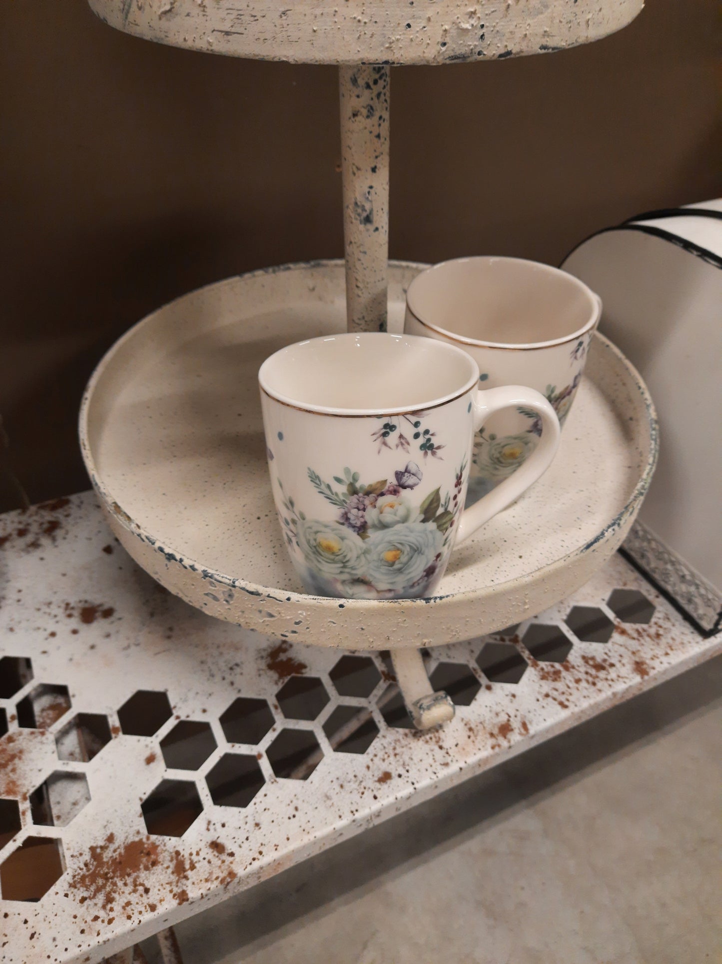 Stoviglie in porcellana, fiori e farfalle pastello blu-bianco, mix &amp; match