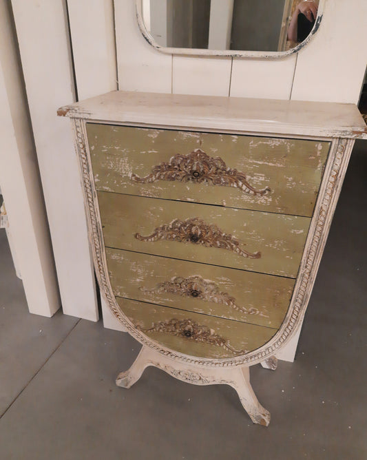 Cassettiera in legno bianco e verde