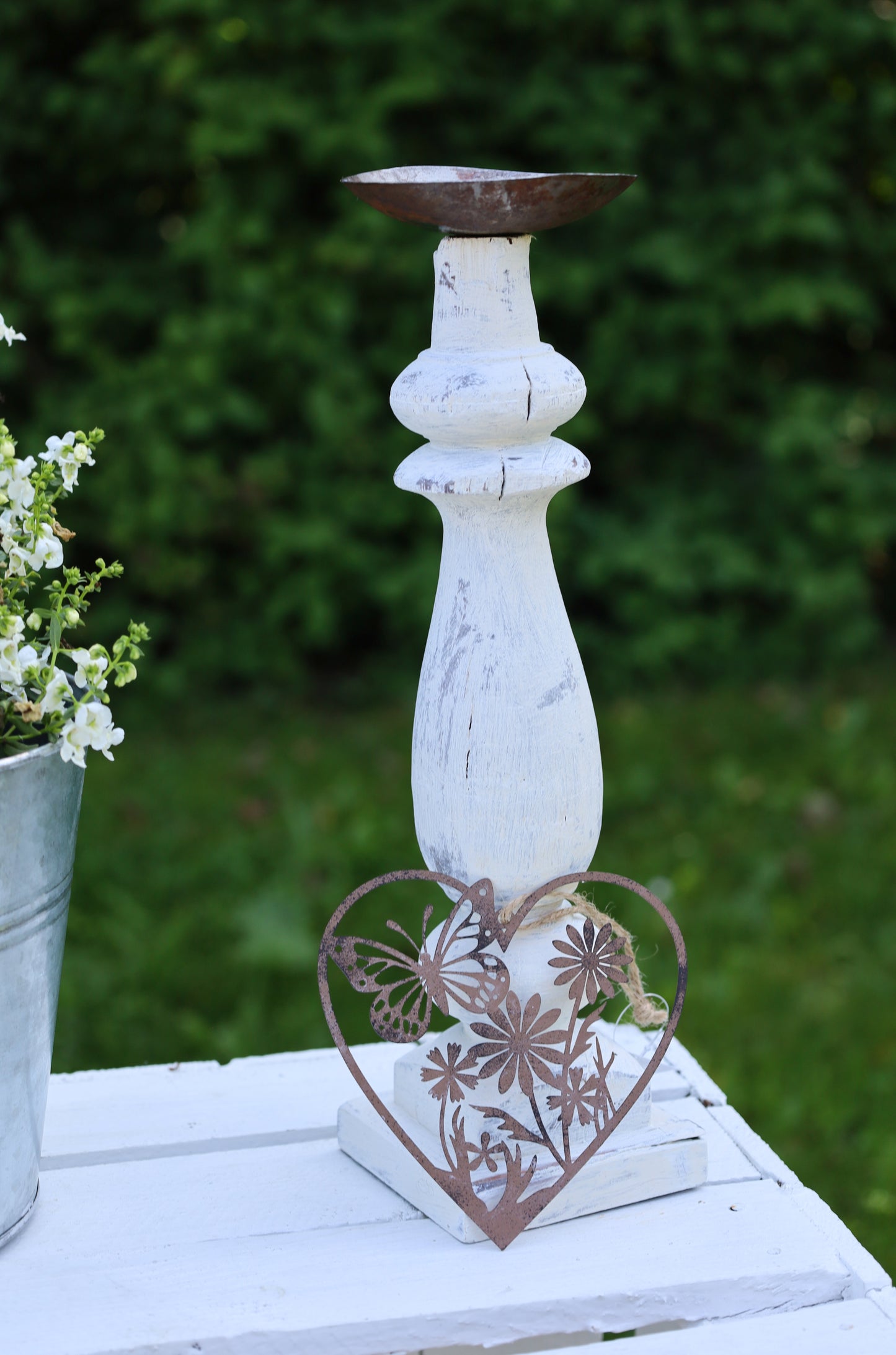 Ciondolo: Cuore con farfalla e fiori, patina