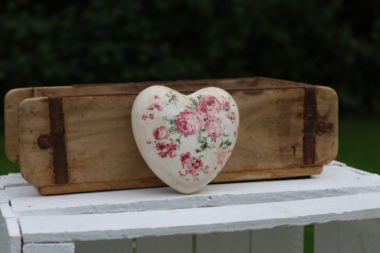 Cuore decorativo in ceramica con motivo a rosa vintage