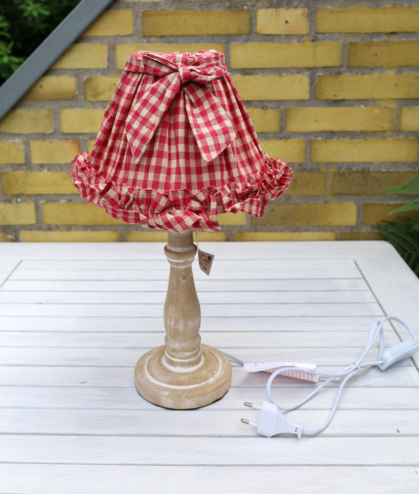 Paralume in cotone con motivo a quadri rosso-beige