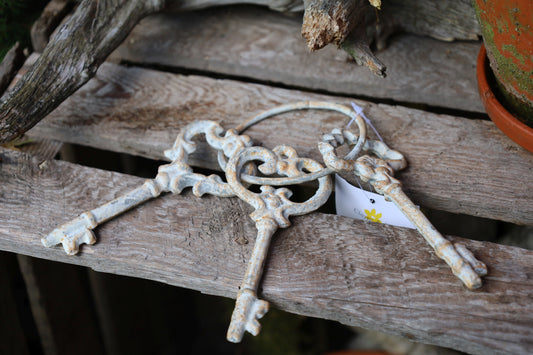 Portachiavi decorativo in stile shabby chic in ghisa bianca