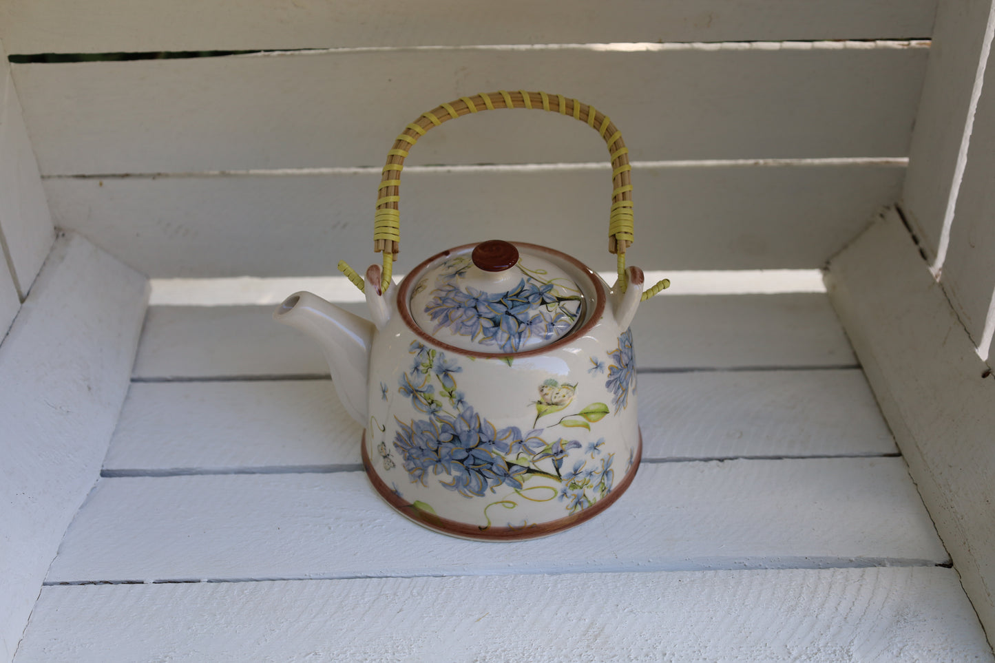 Teiera in ceramica con colino da tè, 800 ml con motivo floreale, stile country 