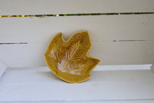 Piccola ciotola decorativa in ceramica a forma di foglia di colore giallo 