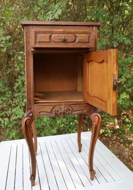 Comodino/mobiletto antico in stile Luigi XV, circa 1870 - 1890, in legno marrone