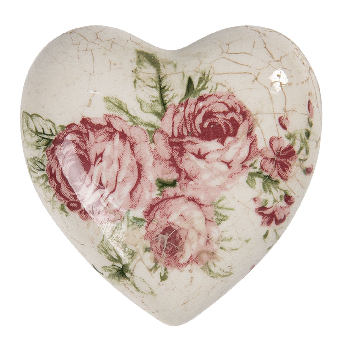 Cuore decorativo in ceramica con motivo a rosa vintage