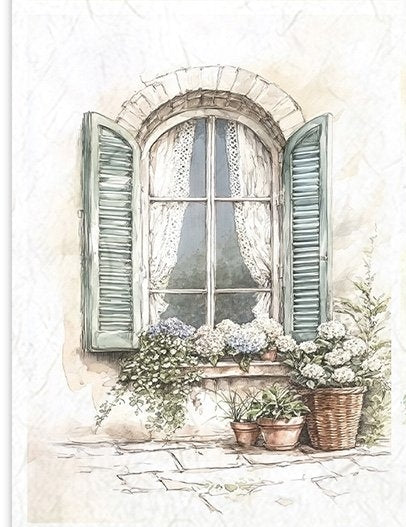 Carta di riso per decoupage: atmosfera cottage, finestre romantiche