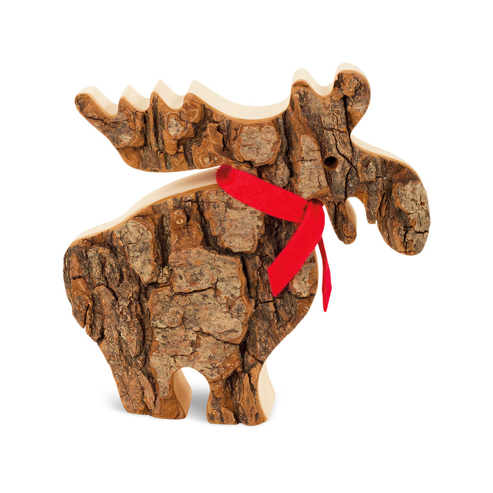 Decorazione invernale, alce/renna in legno di corteccia