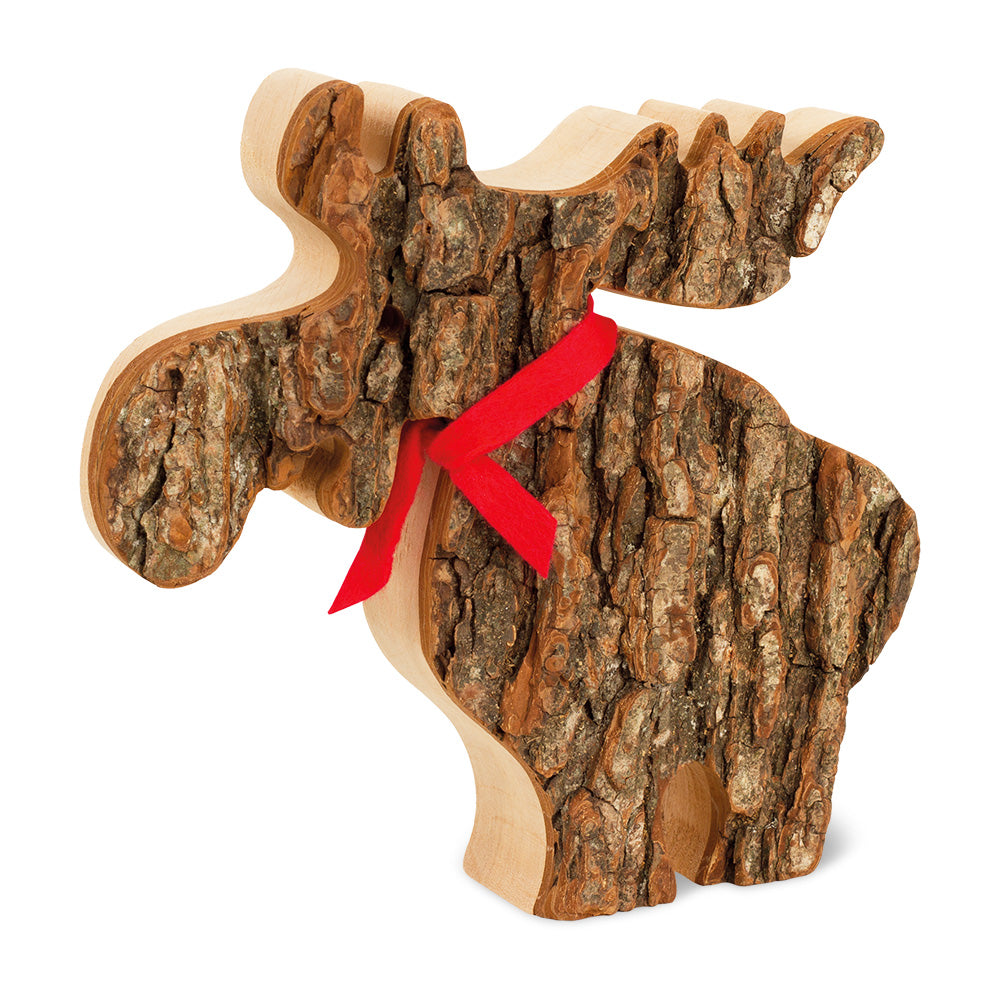Decorazione invernale, alce/renna in legno di corteccia