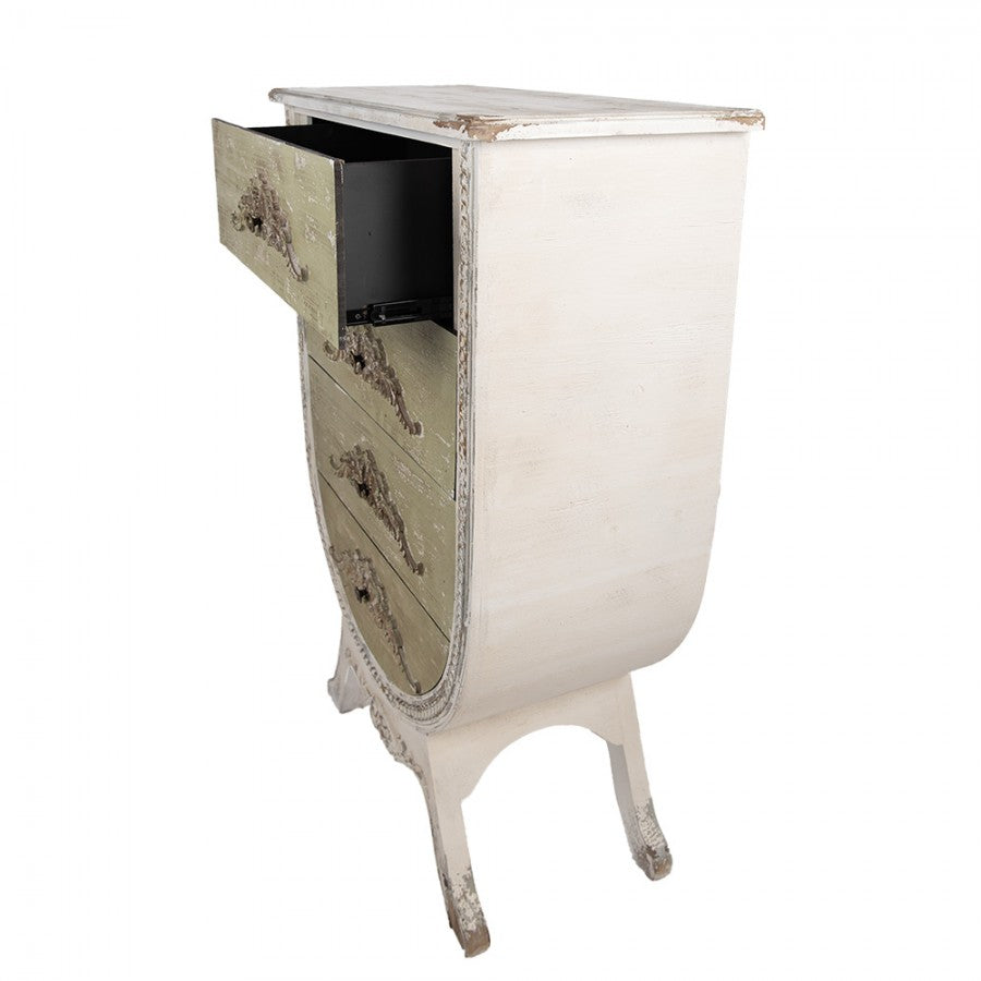 Cassettiera in legno bianco e verde