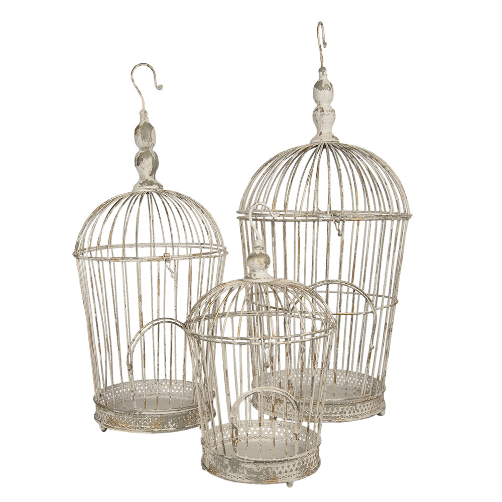 3er Set Deko Vogelkäfig aus Metall in weiß im Shabby Chic Stil