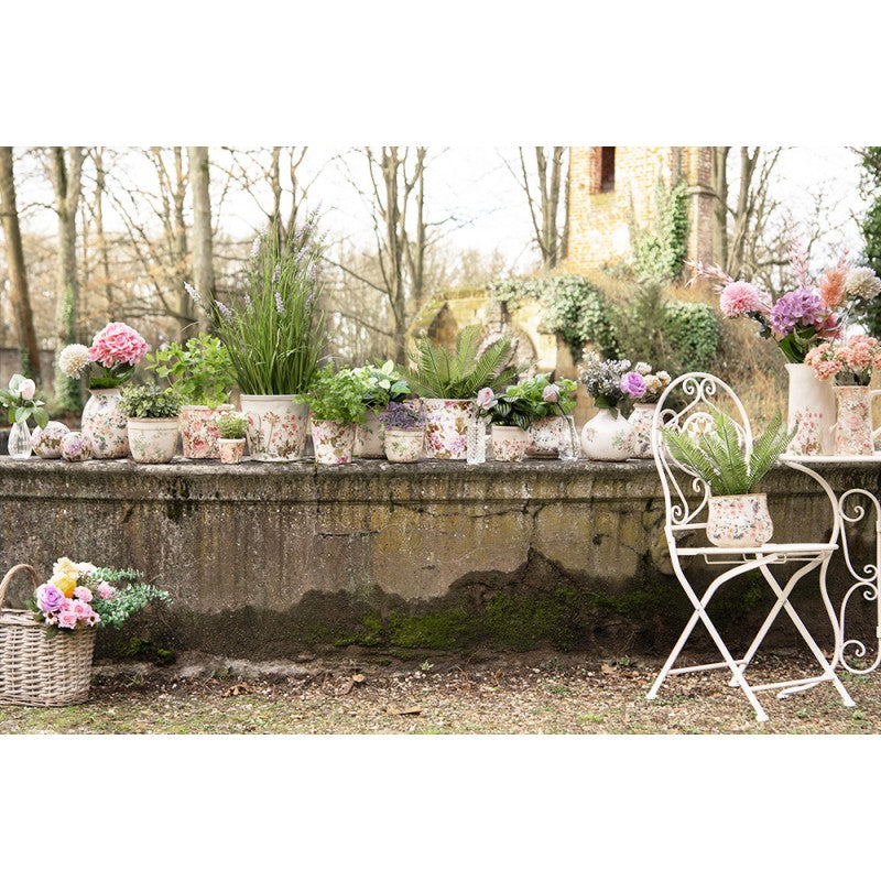 Vaso per fiori decorazione in ceramica motivo rosa beige Ø 20 cm x 21 cm altezza, Clayre &amp; Eef