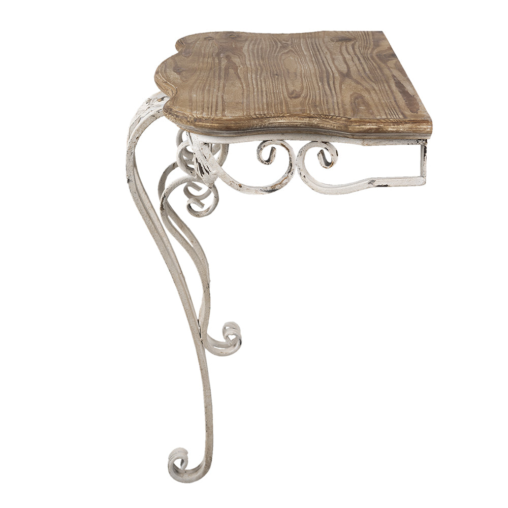 Tavolo da parete/consolle Shabby Chic in ferro e legno nei colori bianco-marrone