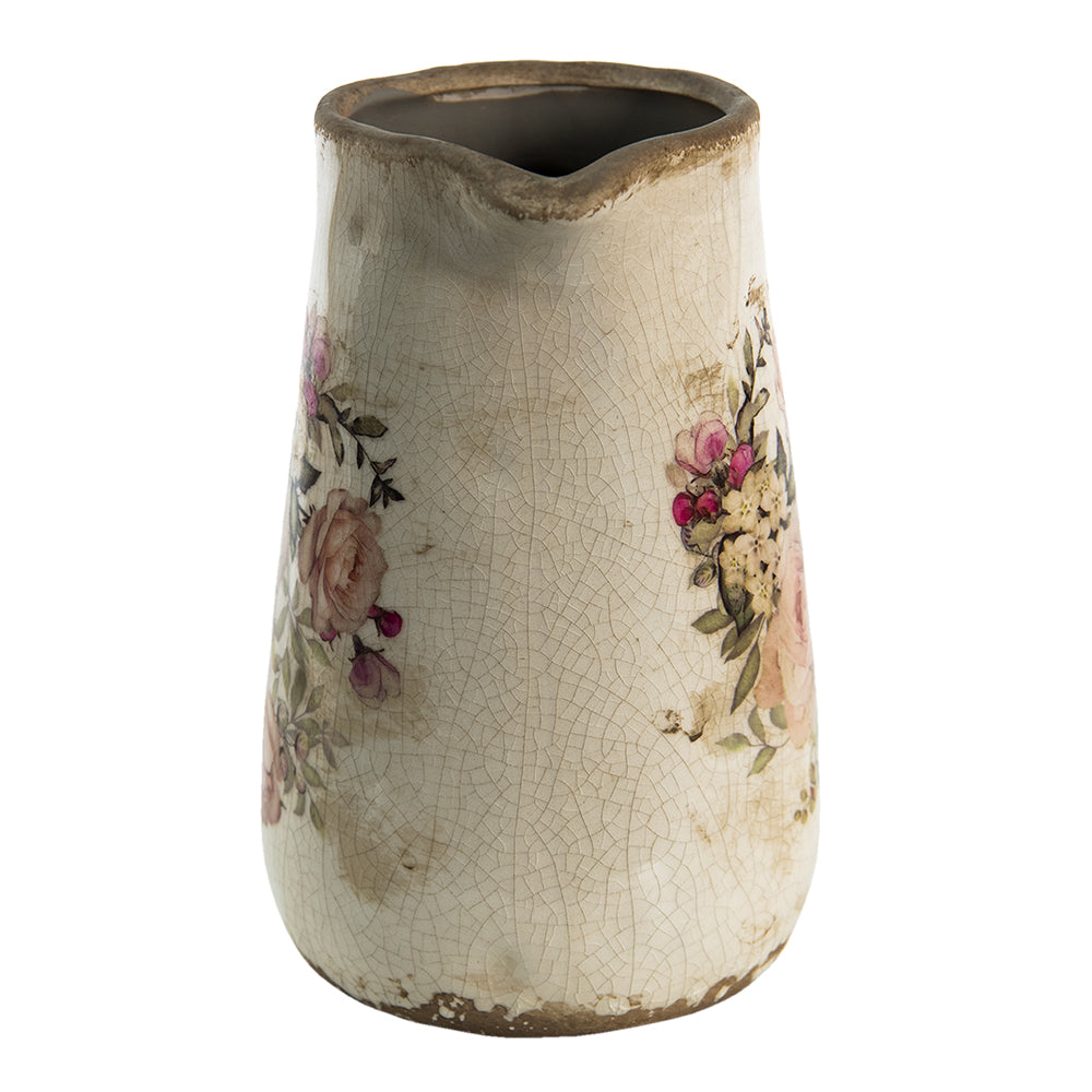 Brocca decorativa con motivo a rosa in stile cottage in ceramica