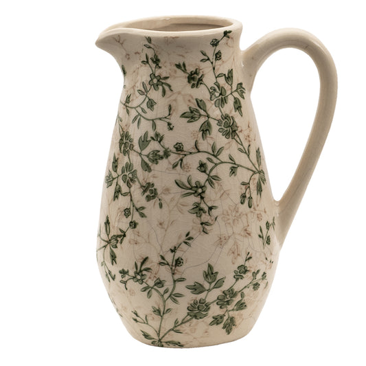 Brocca/vaso in ceramica con viticci verdi