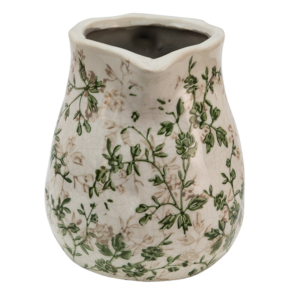 Brocca decorativa in ceramica con motivo a vite verde in beige