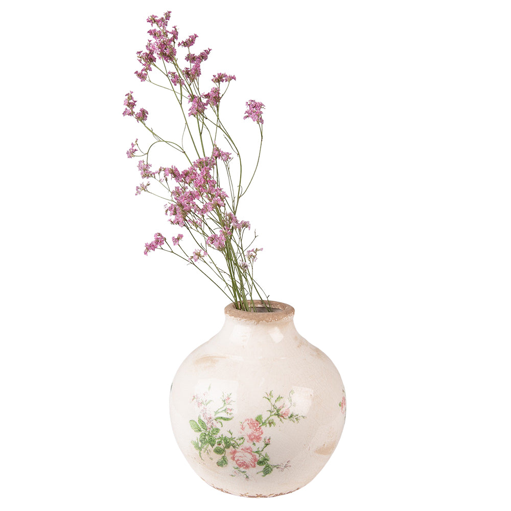 Vaso per fiori decorazione in ceramica motivo rosa beige Ø 20 cm x 21 cm altezza, Clayre &amp; Eef