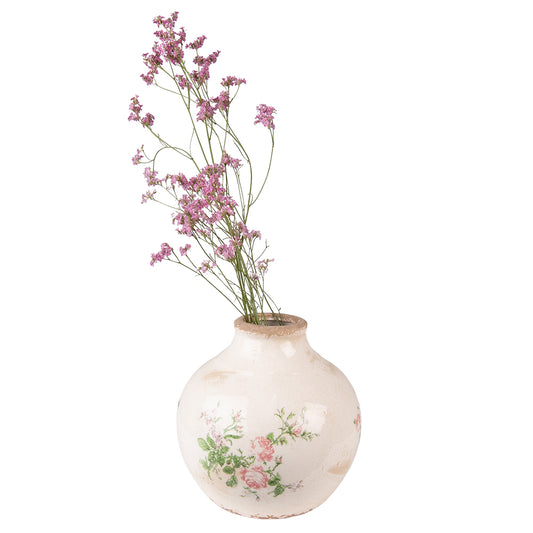 Vaso per fiori decorazione in ceramica motivo rosa beige Ø 20 cm x 21 cm altezza, Clayre &amp; Eef