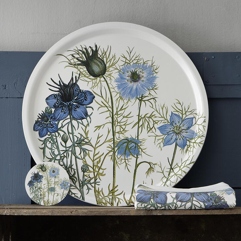 Vassoio rotondo in legno con bellissimi motivi floreali