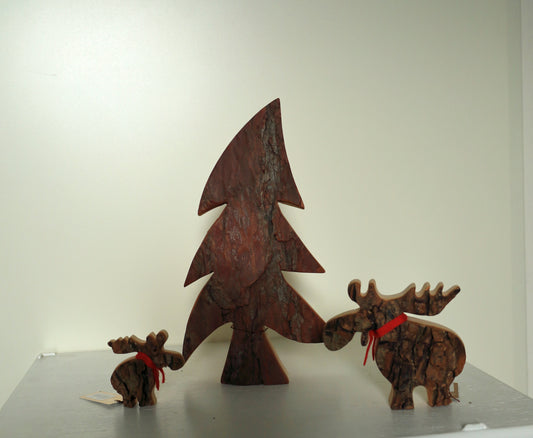 Decorazione invernale, alce/renna in legno di corteccia