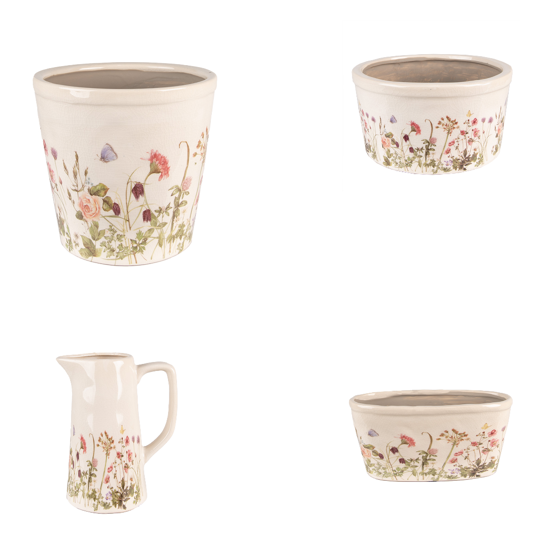 Vaso da fiori con motivo di prato primaverile