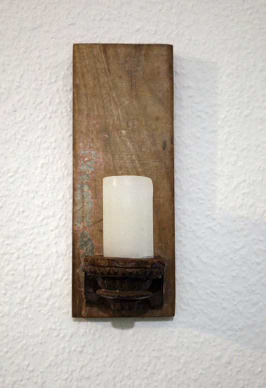 Portacandele / portacandele unico in legno di recupero per la parete