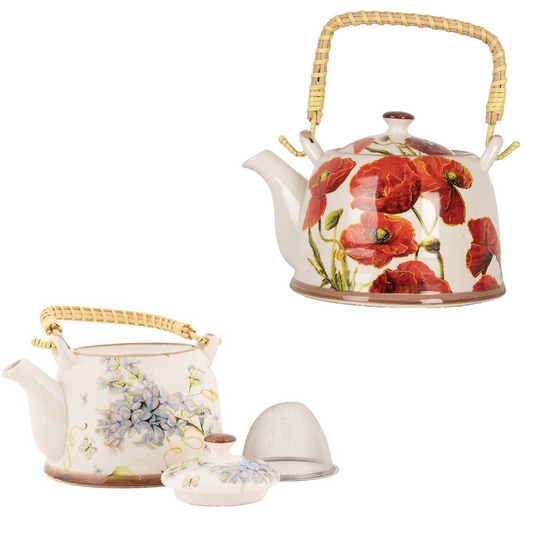 Teiera in ceramica con colino da tè, 800 ml con motivo floreale, stile country 