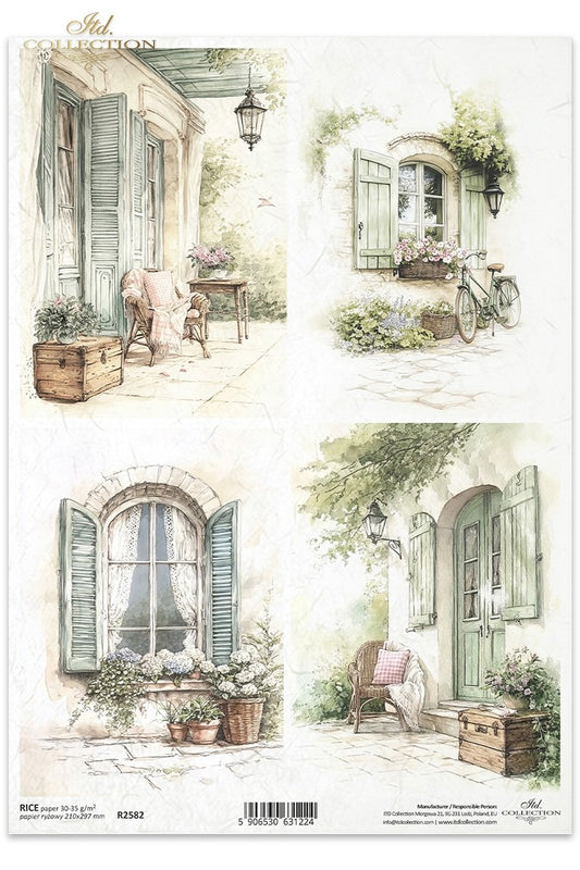 Carta di riso per decoupage: atmosfera cottage, finestre romantiche