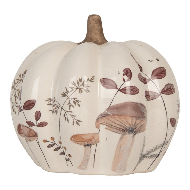 Zucca in ceramica con motivo a fungo autunnale in beige-marrone 