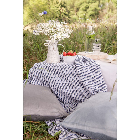 Plaid/coperta in 100% cotone nei colori blu e bianco
