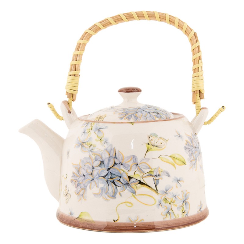 Teiera in ceramica con colino da tè, 800 ml con motivo floreale, stile country 