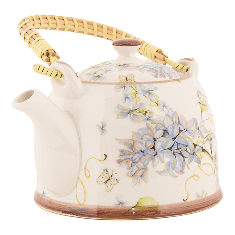 Teiera in ceramica con colino da tè, 800 ml con motivo floreale, stile country 