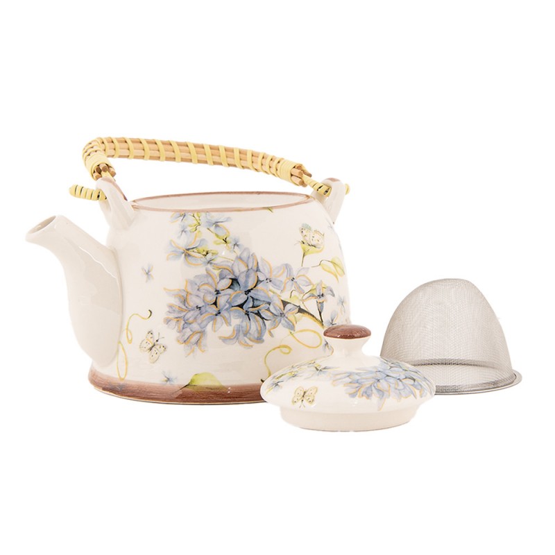 Teiera in ceramica con colino da tè, 800 ml con motivo floreale, stile country 