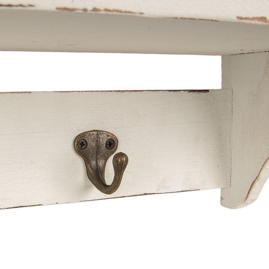 Mobiletto da parete in legno Shabby Chic bianco, con cassetti e ganci