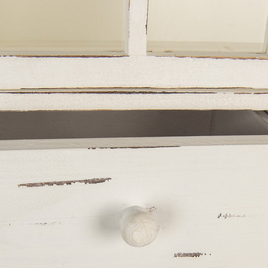 Mobiletto da parete in legno Shabby Chic bianco, con cassetti e ganci
