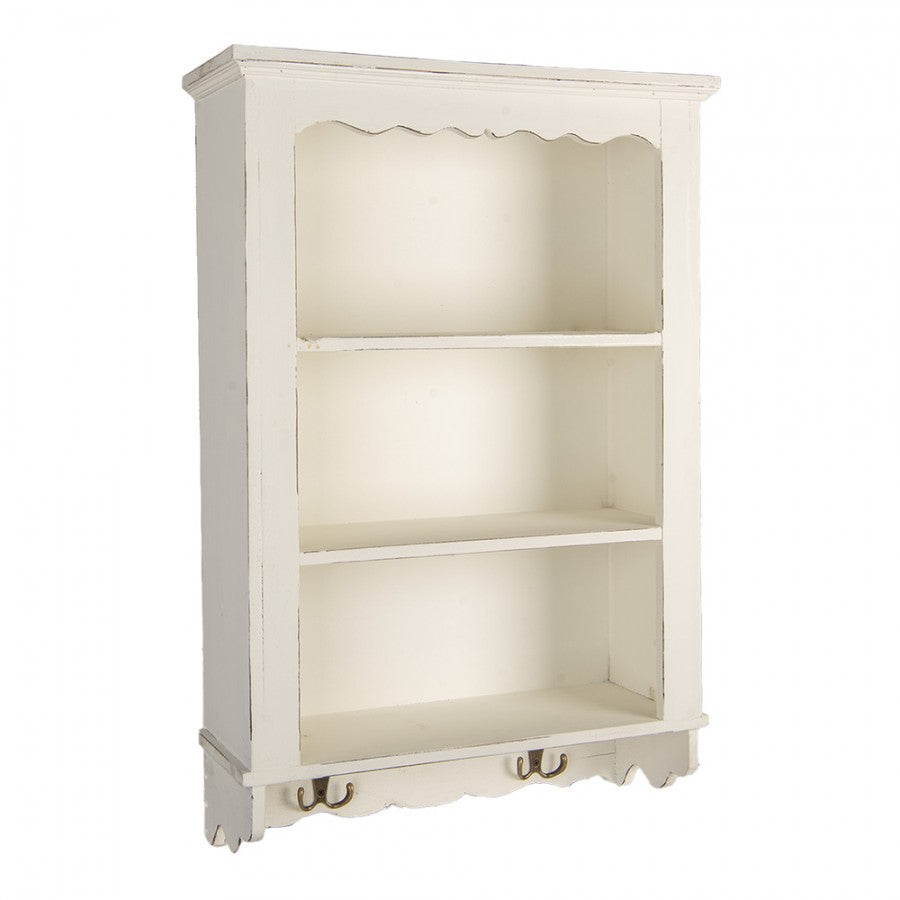 Mensola da parete in legno Shabby Chic color crema-bianco con ganci