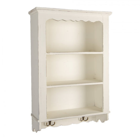 Mensola da parete in legno Shabby Chic color crema-bianco con ganci