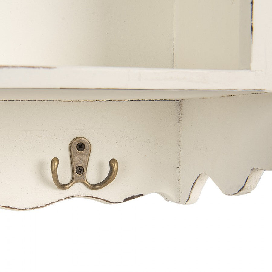 Mensola da parete in legno Shabby Chic color crema-bianco con ganci